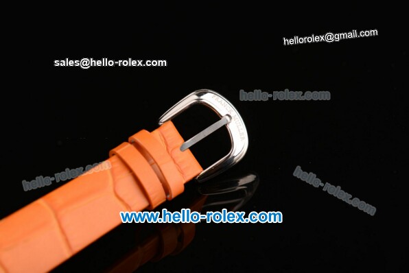 Franck Muller Heart Swiss Quartz Steel Case with Orange Leather Strap Diamond Bezel and White Dial - ETA Coating - Click Image to Close